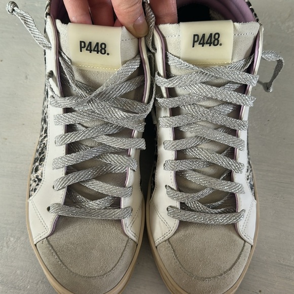 P448 Women’s Skate Glitter Lace-Up High Top Sneakers Size 38 Leather Shoe Italy - Picture 13 of 16